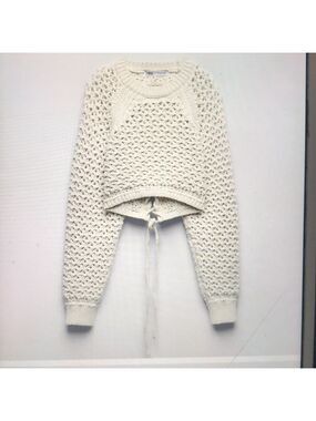 ZARA OPEN BACK White CROPPED SWEATER SZ MEDIUM
